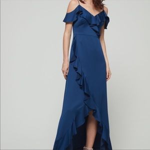 Aidan Mattox Blue Ruffle Maxi Dress
